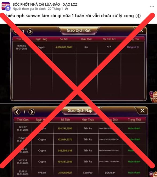 Sunwin bị tố cáo giả rút tiền 1 tuần chưa được